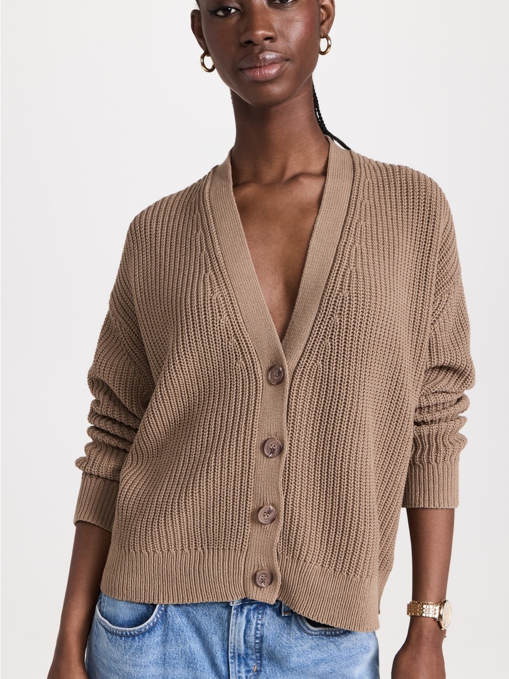 Jenni Kayne cropped cotton blend cocoon cardigan- fisherman ribbed knit sz large